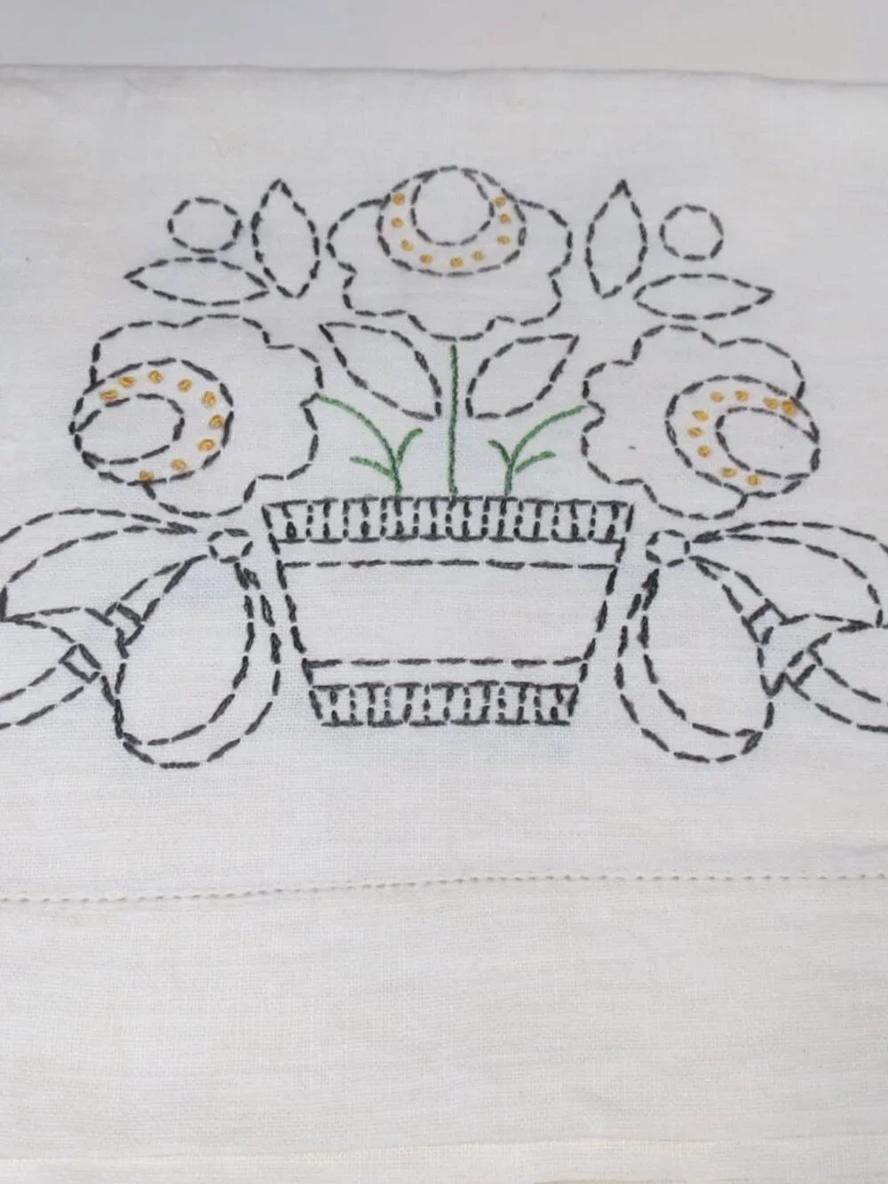 Daisies Vintage Hand Embroidery Dresser Scarf Table runner Floral 16